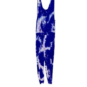 Romper one piece with jogger cuffs on legs. Blue tie dyed blue white black.Med
C
